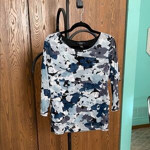 Alfani Blue and Black Camouflage Long Sleeve Top